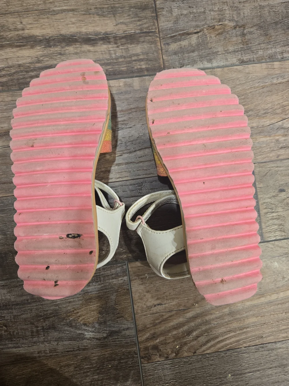 Wonder Nation Kids Size 12 White Sandals with Rainbow Glitter Strap